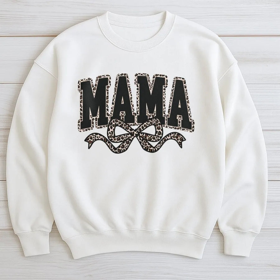 Mama Sweatshirt | Leopard Print Bow Graphic | Premium Soft Cotton Blend | Trendy Mom Life Gift for Mother's Day 2026