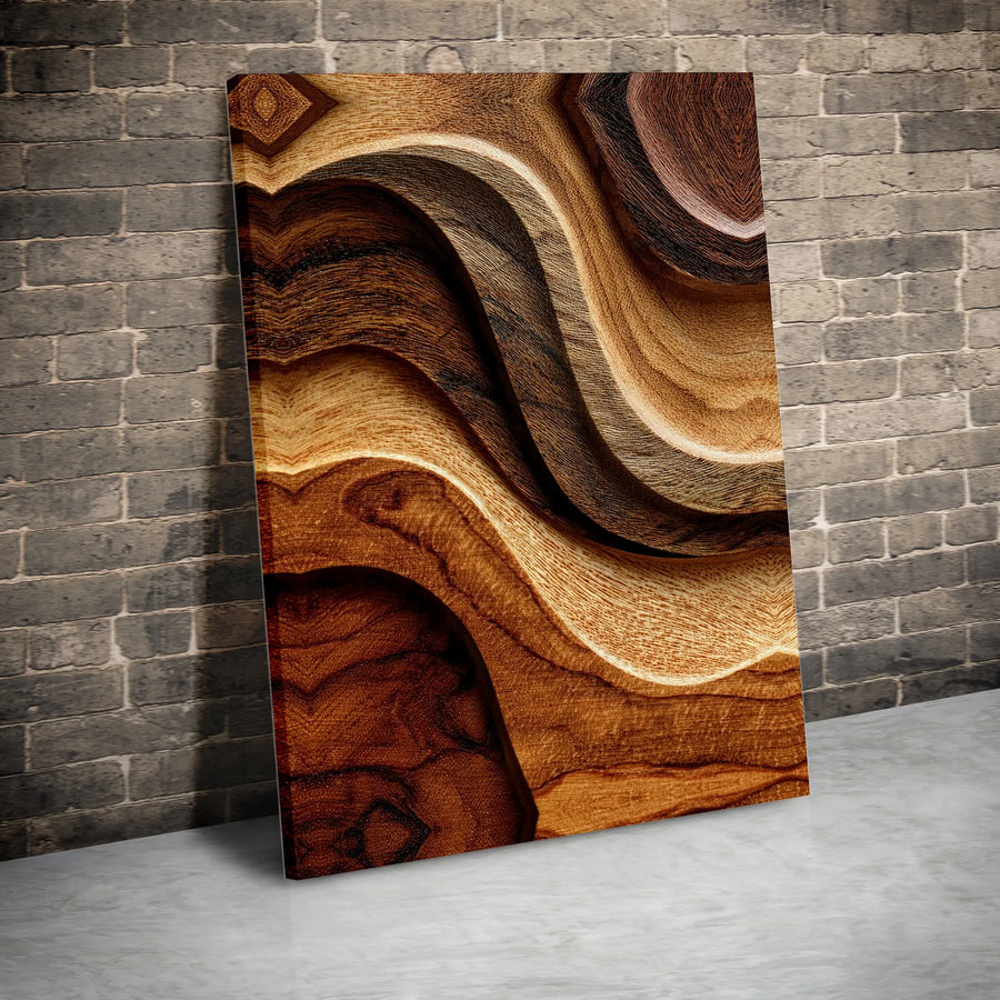 Abstract Wood Grain Wall Art | Modern Wavy Carved Wood Texture Canvas | Gallery Quality 1.25 Inch Thick Print | Neutral Organic Home Decor