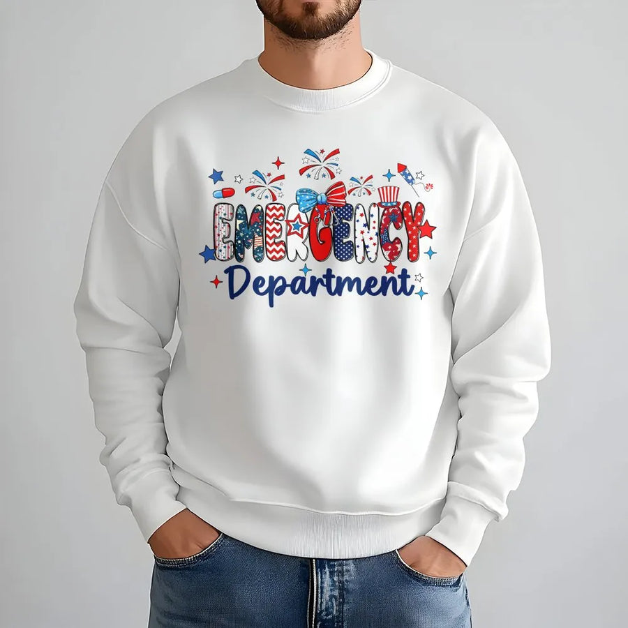 Emergency Department 4th of July Shirt | Patriotic ER Nurse Graphic Tee | Soft Cotton Unisex T-Shirt | Independence Day Gift for Hospital Staff