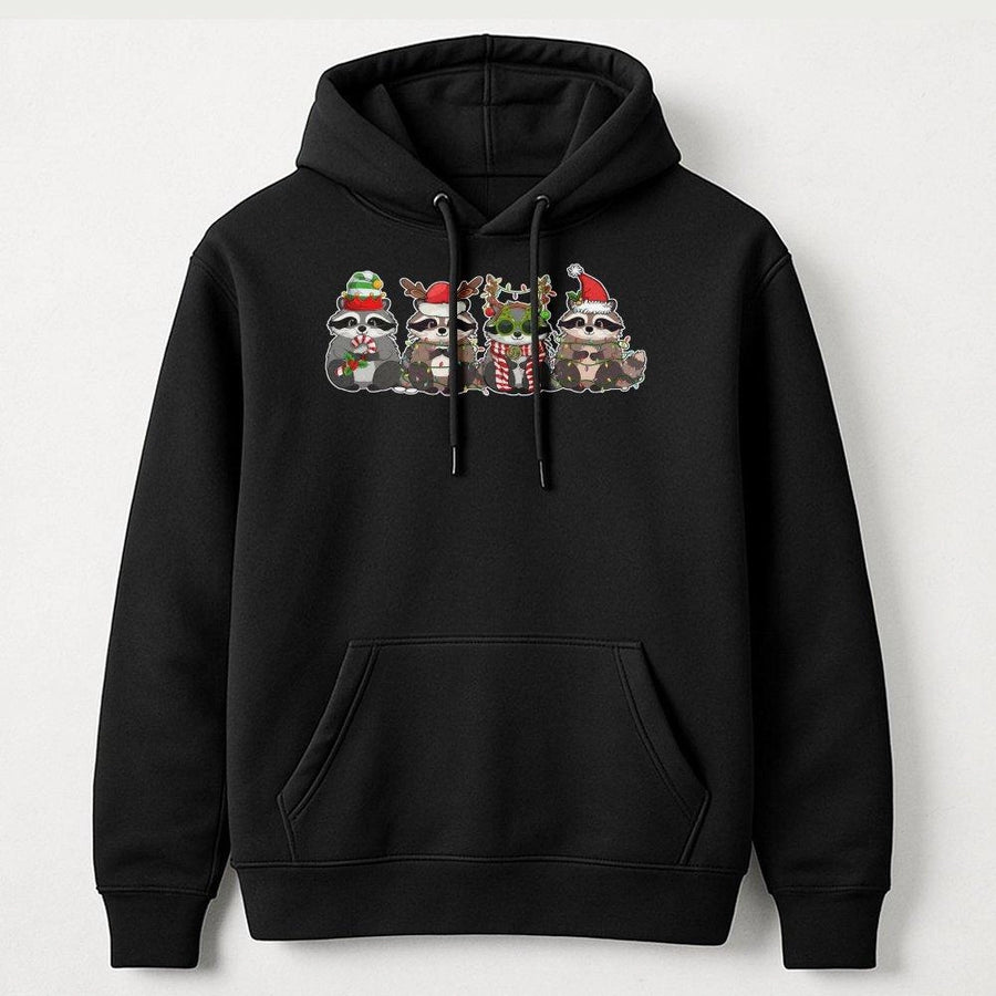 Christmas Raccoon Hoodie | Cute Holiday Wildlife Graphic | Premium Cotton Blend | Unisex Festive Gift for Raccoon Lovers