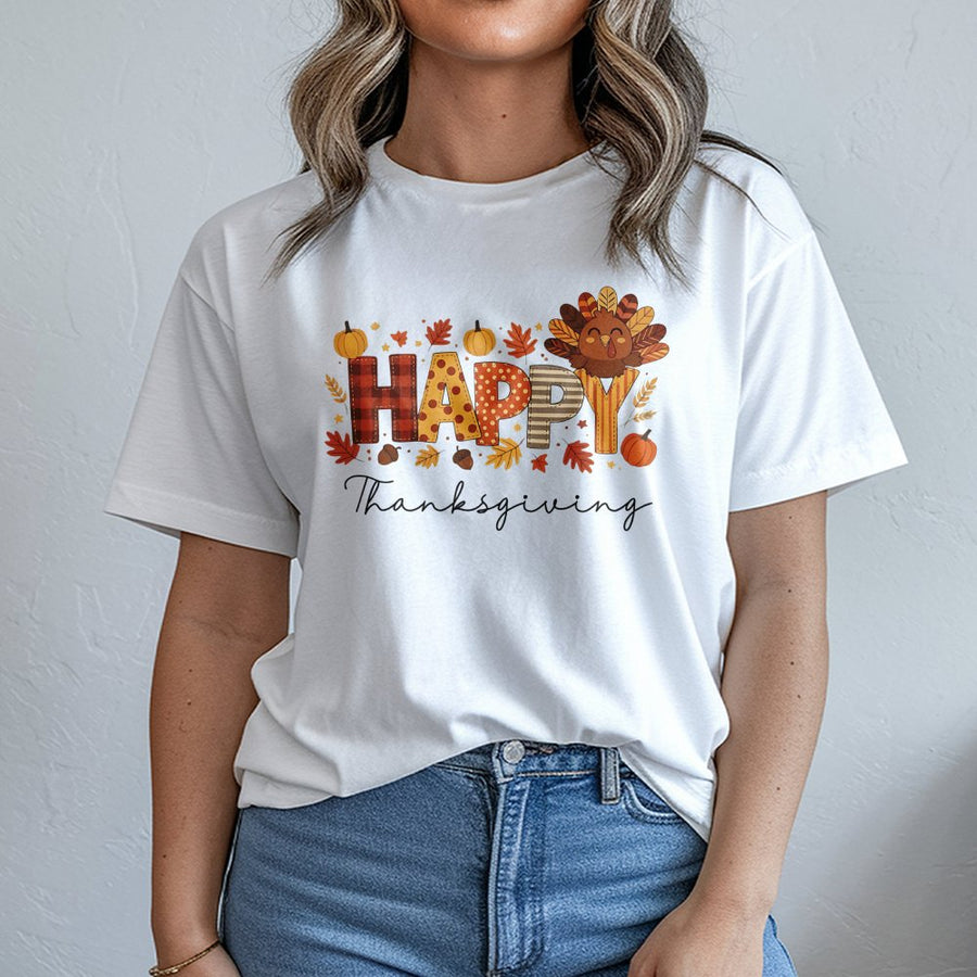 Happy Thanksgiving T-Shirt | Cute Turkey Fall Graphic | Premium Soft Cotton | Thanksgiving Dinner Outfit Gift For Family