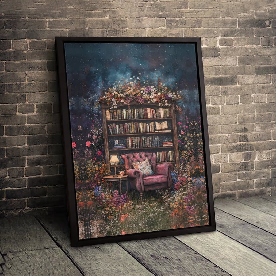 Magical Library Wall Art | Whimsical Reading Nook Bookish Decor | Premium Gallery-Wrapped Canvas | Enchanted Botanical Gift for Readers