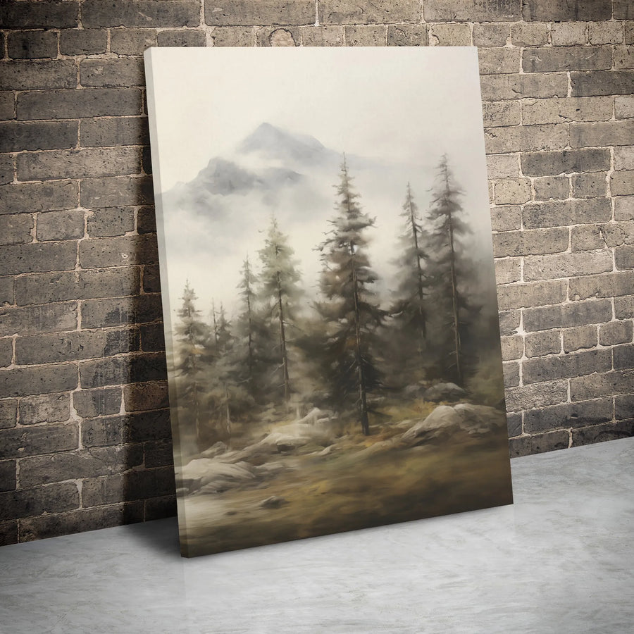 Misty Mountain Forest Canvas Wall Art | Foggy Pine Tree Landscape Print | Premium 1.25" Gallery Wrap | Nature-Inspired Home Office Decor