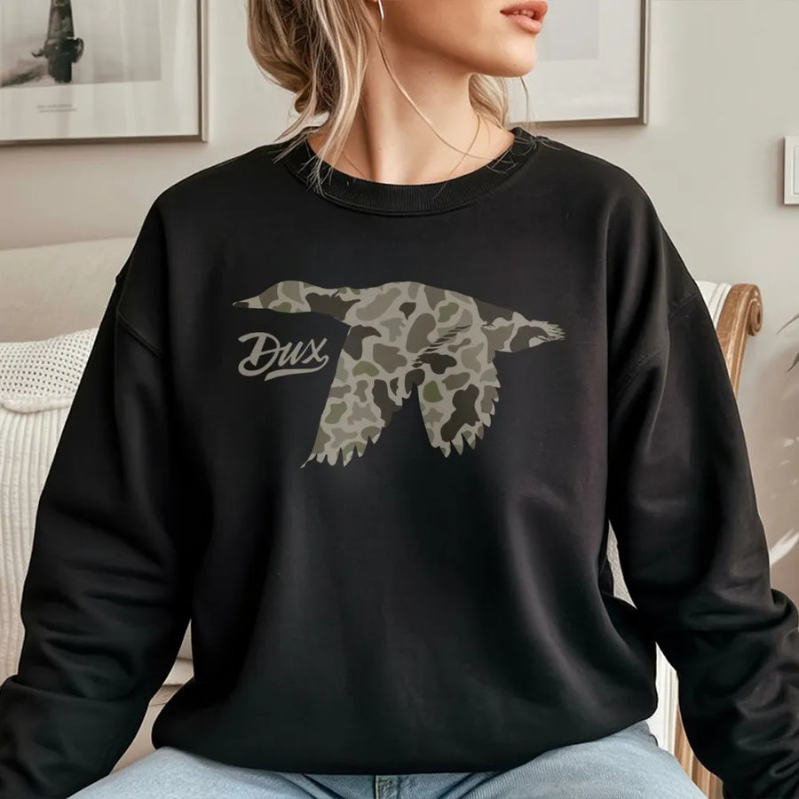 Camo Duck Sweatshirt | Minimalist Mallard Graphic | Premium Cotton Blend | Outdoor Gift for Hunters and Nature Lovers