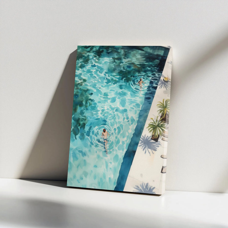 Swimming Pool Canvas Wall Art | Watercolor Summer Pool Scene | Premium Gallery Quality Print | Modern Home & Bathroom Decor Gift