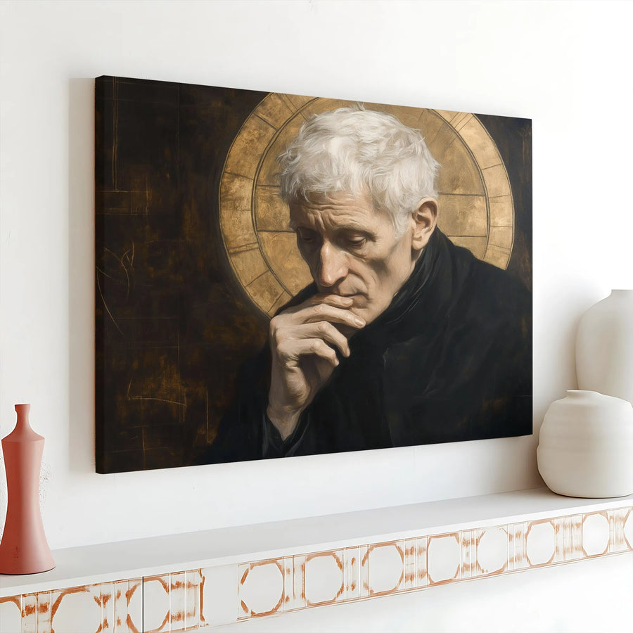 Cardinal John Henry Newman Canvas Wall Art | Pensive Portrait with Golden Halo | Gallery-Wrapped Premium Print | Saintly Home Decor Gift