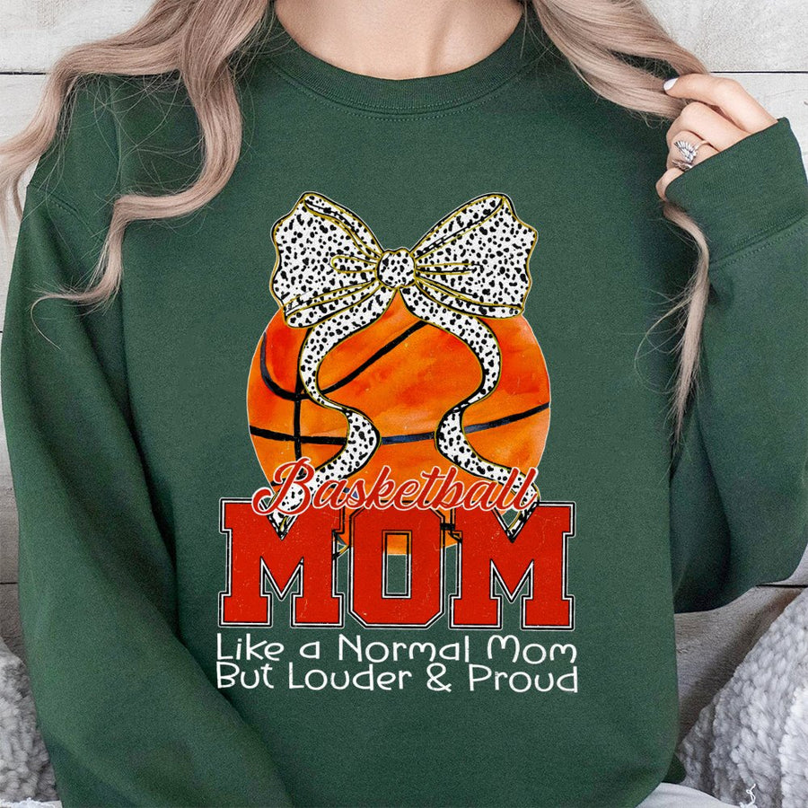 Basketball Mom Sweatshirt | Coquette Bow Graphic Game Day Apparel | Soft Cotton Blend Crewneck | Trendy Sporty Gift For Basketball Moms