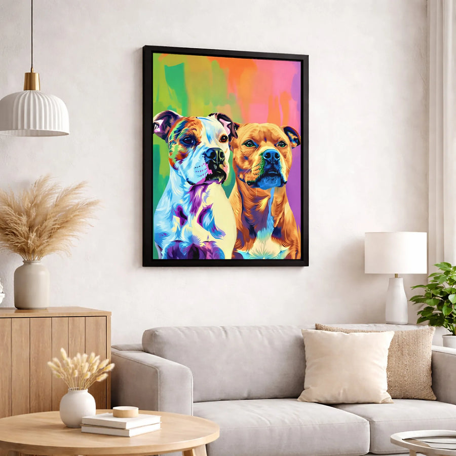 Colorful Pitbull Dog Canvas Art | Vibrant Pop Art Animal Portrait | Premium Fade-Resistant Print | Modern Wall Decor Gift for Dog Lovers