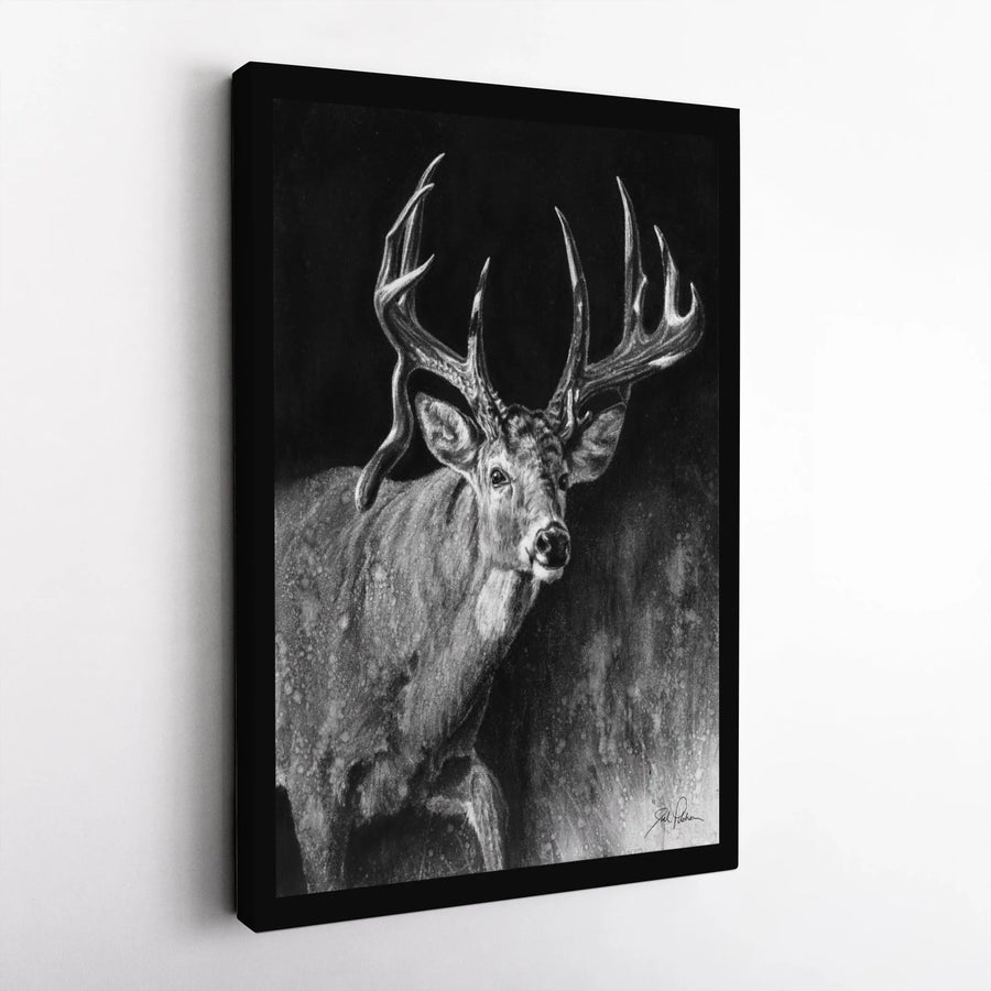 Whitetail Deer Canvas Art | Black and White Wildlife Sketch | Premium Gallery Wrapped 1.25" Profile | Hunting Lodge and Cabin Decor