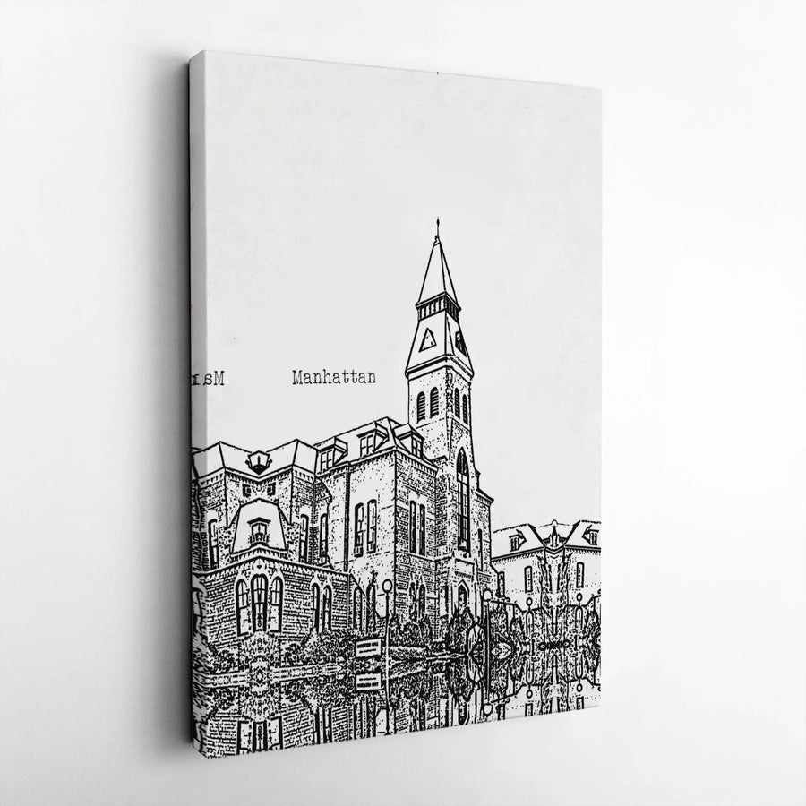 Manhattan Architecture Canvas Print | Gothic Building Sketch with Reflection | Premium Gallery Wrapped | New York City Home Decor Gift