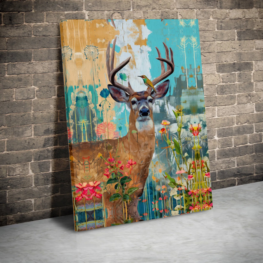 Abstract Deer Canvas Art | Majestic Stag Floral Wall Decor | Premium Gallery Wrap Print | Nature Inspired Wildlife Gift for Home Office
