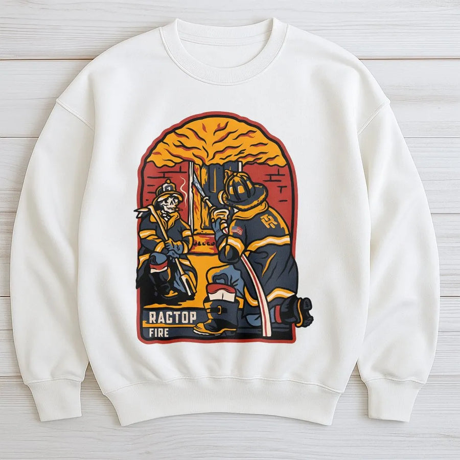 Firefighter Sweatshirt | Vintage Skull Rescue Graphic | Cotton Blend Premium Crewneck | Fireman Appreciation Gift For Him And Her