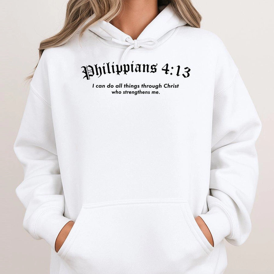 Philippians 4:13 Hoodie | Bible Verse Graphic Sweatshirt | Premium Cotton Blend | Christian Gift for Men and Women