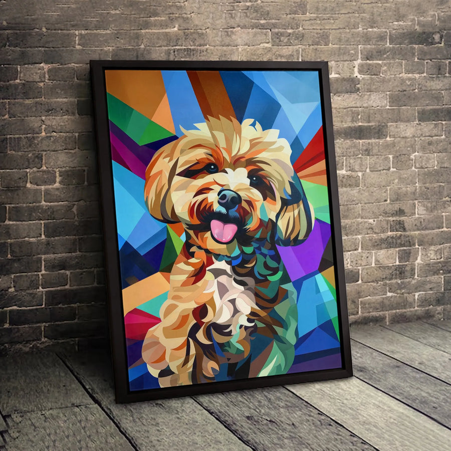 Colorful Geometric Dog Canvas Wall Art | Pop Art Puppy Portrait | Premium Gallery Wrap Print | Modern Home Decor Gift for Dog Lovers