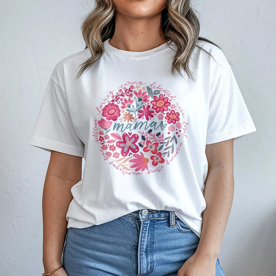 Boho Floral Mama T-Shirt | Trendy Botanical Mom Graphic Tee | Premium 100% Cotton | Thoughtful Mother's Day 2026 Gift For Mom