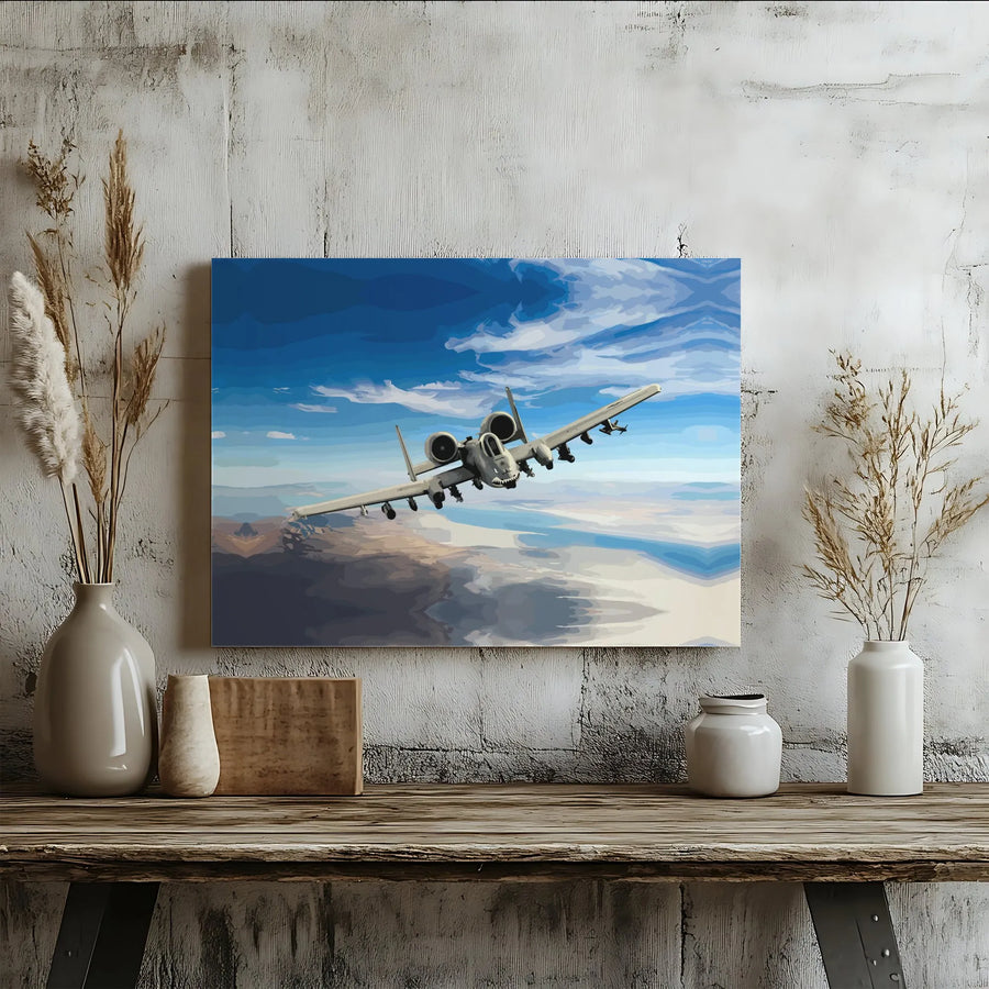 A-10 Warthog Canvas Wall Art | Thunderbolt II Fighter Jet Shark Mouth | Premium Gallery Wrap Print | Military Aviation Gift for Him