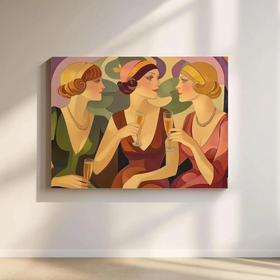 Art Deco Canvas Wall Art | 1920s Flapper Girls Champagne Print | Premium Fade-Resistant Print | Collector's Home Decor Gift