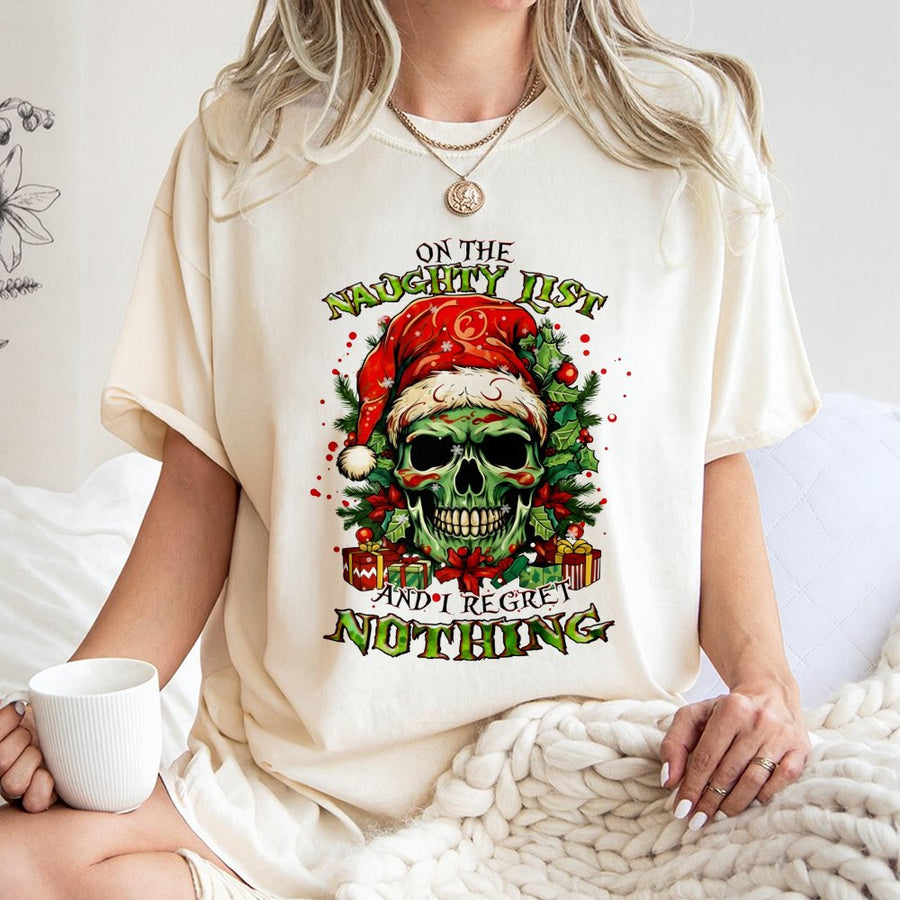 Naughty List Skull T-Shirt | Funny Christmas Graphic Tee | Premium 100% Cotton Shirt | Unique Holiday Gift for Men and Women