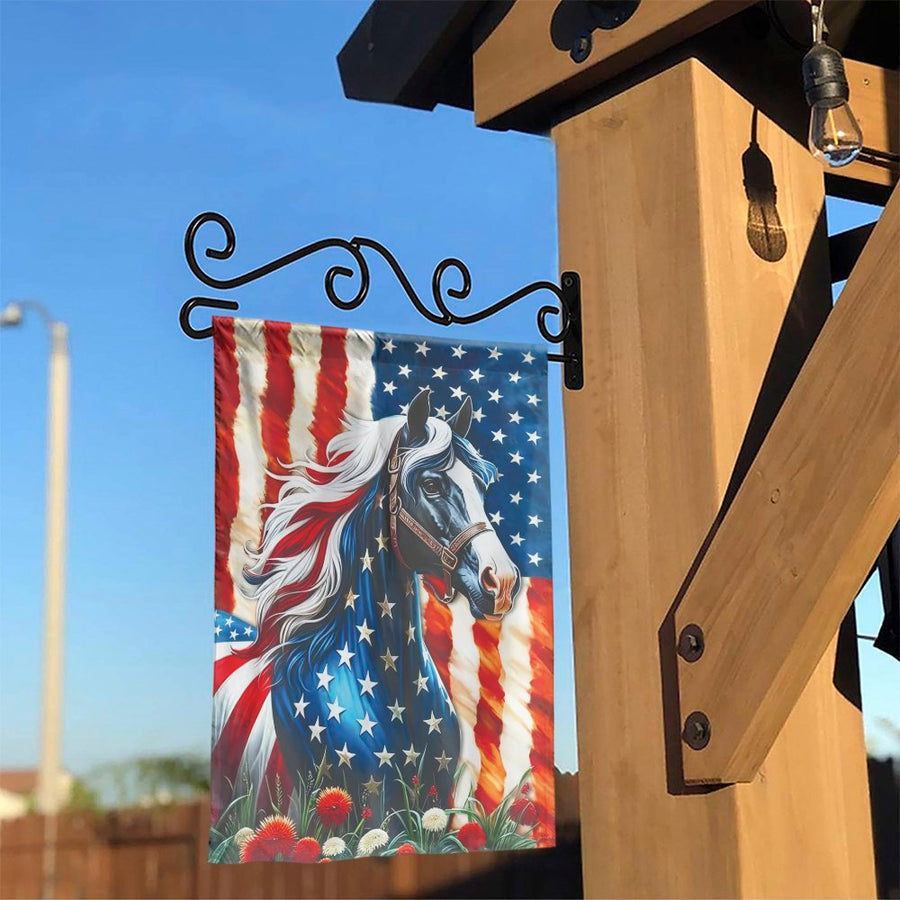 American Horse Garden Flag | Patriotic Stars and Stripes Animal Art | Premium Weather-Resistant Polyester | Outdoor Yard Decor Gift