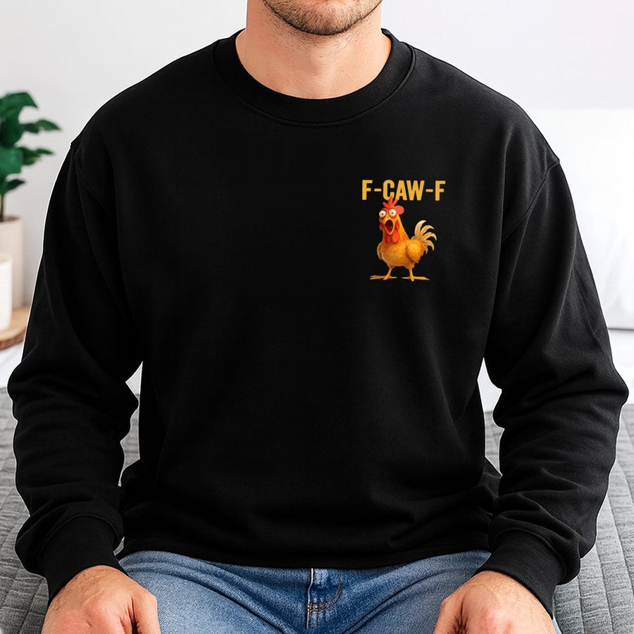 Funny Rooster Sweatshirt | F-CAW-F Chicken Graphic Design | Premium Cotton Blend Crewneck | Humorous Farm Animal Gift for Men and Women