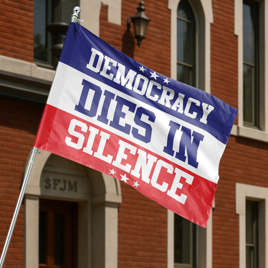 Democracy Dies In Silence House Flag | Patriotic Free Speech Garden Banner | Fade-Resistant Durable Polyester | Expression Decor