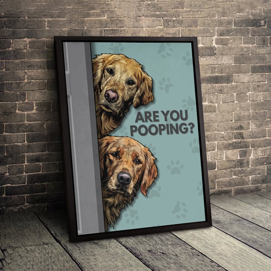 Are You Pooping Golden Retriever Wall Art | Funny Bathroom Decor Canvas | Premium 1.25-Inch Gallery Wrap | Unique Gift for Dog Lovers