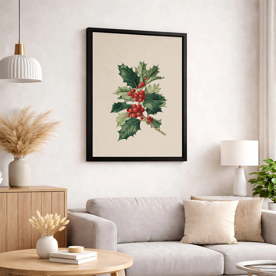 Holly Berries Canvas Print | Vintage Botanical Illustration Wall Art | Premium Gallery Wrapped 1.25" Profile | Holiday Home Decor Gift