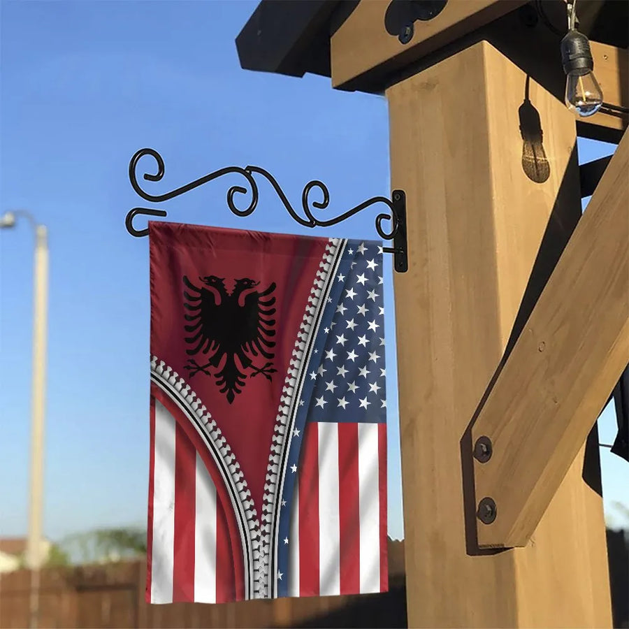 Albanian American Garden Flag | Double Sided Zipper Reveal Print | Weatherproof Polyester | Patriotic Yard Decor Gift for Albanian Americans