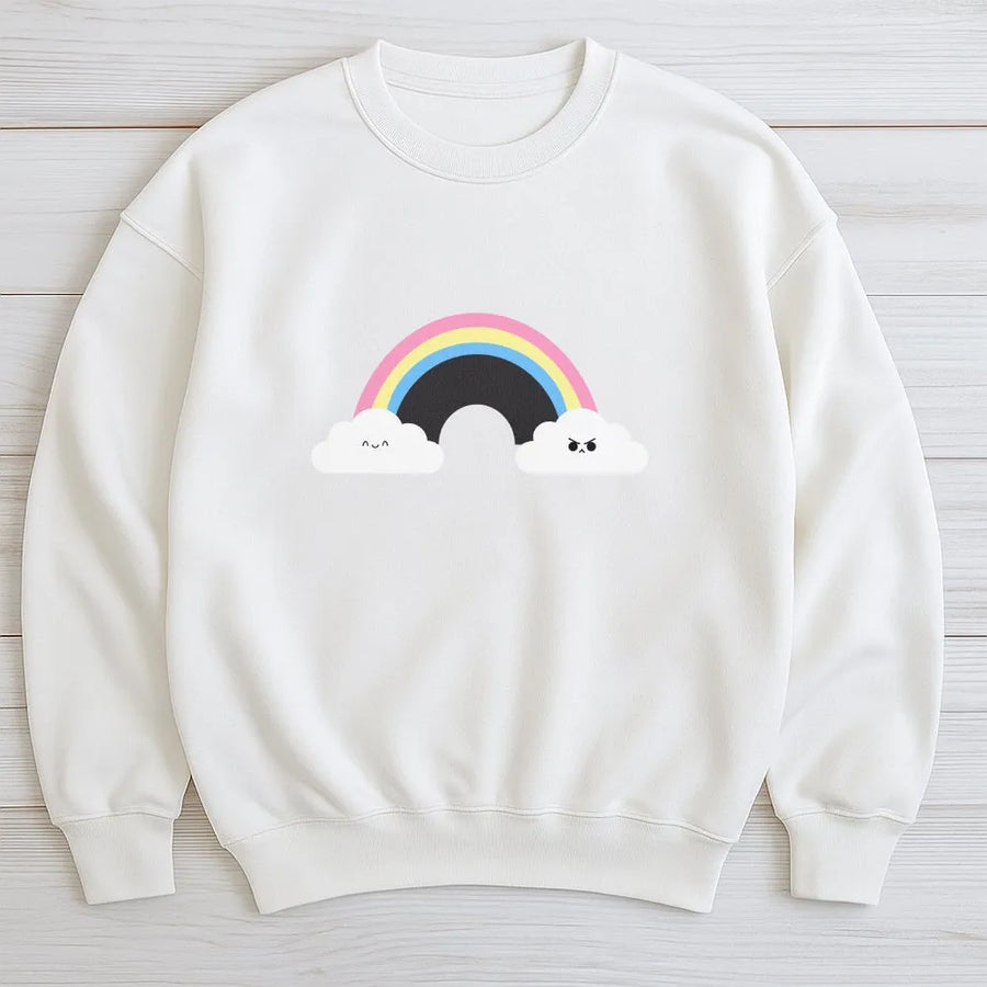 Kawaii Rainbow Sweatshirt | Happy Angry Clouds Graphic | Soft Cotton Blend Unisex Pullover | Cute Aesthetic Gift For Her