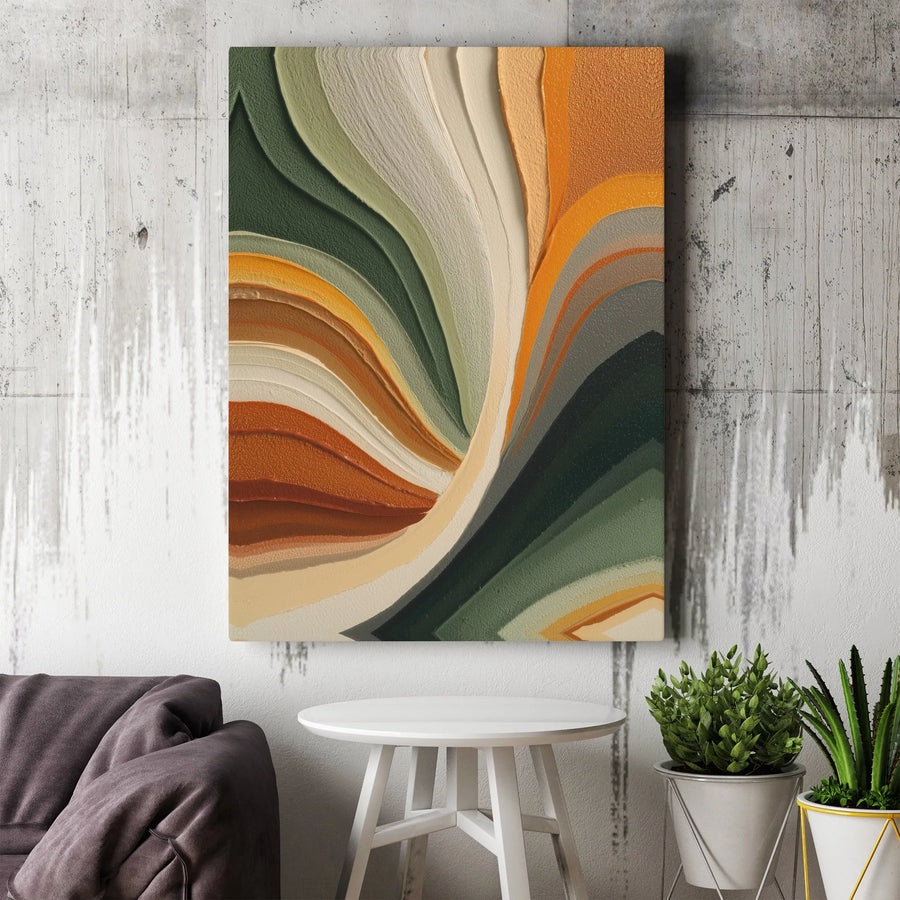 Abstract Canvas Wall Art | Earthy Tone Textured Waves Print | Premium Gallery Wrapped Canvas | Modern Living Room & Office Decor Gift