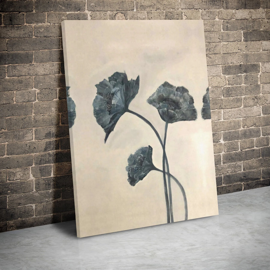 Minimalist Blue Poppy Canvas Wall Art | Botanical Flower Painting | Premium Gallery Wrapped Stretched Frame | Elegant Modern Home Decor Gift
