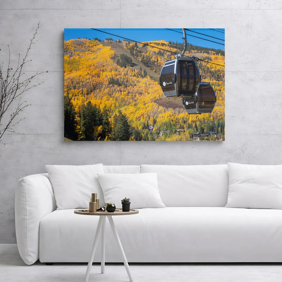 Beaver Creek Gondola Canvas | Autumn Aspen Tree Mountain View | Premium 1.25-Inch Gallery Wrap | Ski Resort Wall Art for Mountain Home Decor