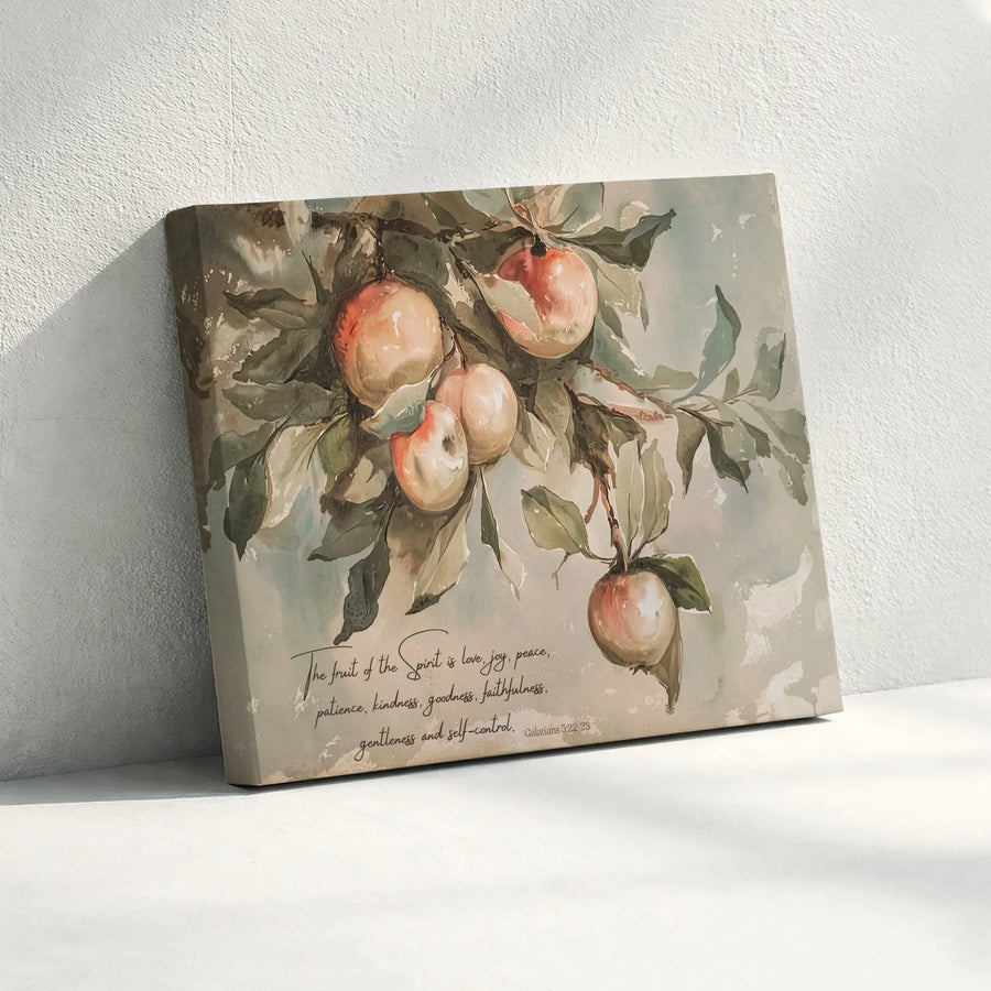 Fruit of The Spirit Canvas Wall Art | Vintage Apple Branch Painting | Premium Thick Canvas | Christian Home Decor Gift