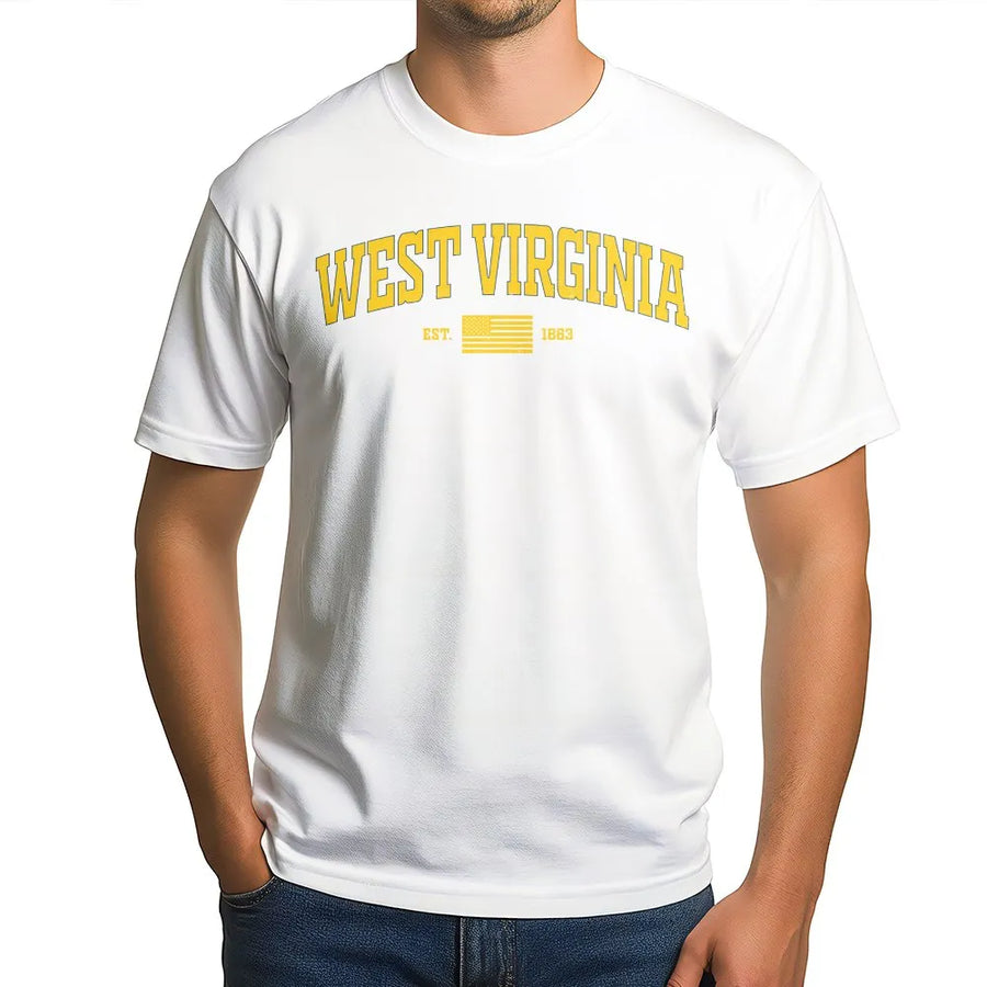 Vintage West Virginia T-Shirt | Retro Collegiate EST 1863 Graphic | Premium 100% Cotton Tee | State Pride Souvenir Gift for Men & Women