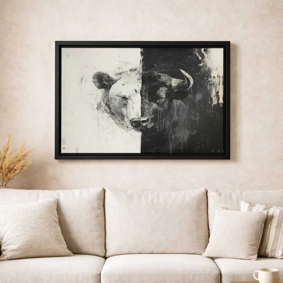 Bear vs Bull Canvas Wall Art | Financial Stock Market Abstract Decor | Premium 1.25 Inch Gallery Wrap | Office Wall Decor Gift for Investors