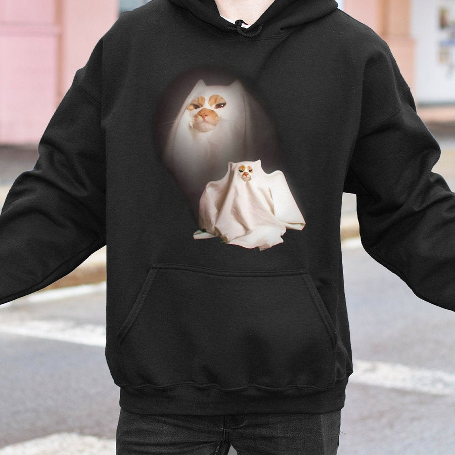 Ghost Kitten Hoodie | Funny Cat Meme Graphic Print | Premium Cotton Blend Streetwear | Unisex Spooky Halloween Gift for Cat Lovers