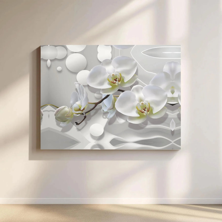 White Orchid Wall Art | Abstract 3D Geometric Flower Canvas | Premium Gallery-Wrapped Print | Minimalist Home & Office Decor