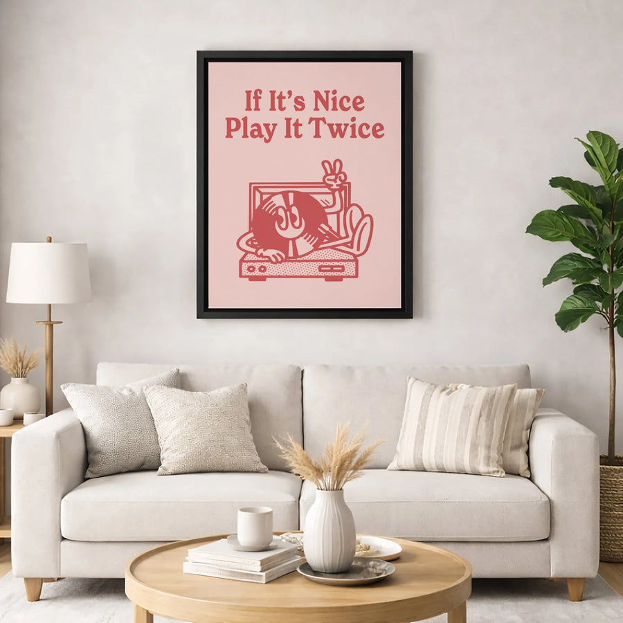 If It's Nice Play It Twice Canvas Art | Vintage Vinyl Record Turntable Graphic | Gallery-Quality Fade-Resistant Print | Music Lover Gift Wall Decor