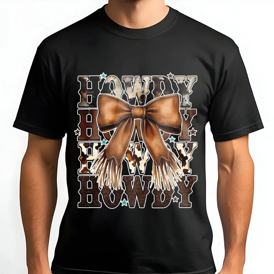 Howdy Cowgirl T-Shirt | Western Coquette Bow Graphic Design | 100% Cotton Premium Tee | Trendy Country Aesthetic Gift for Her