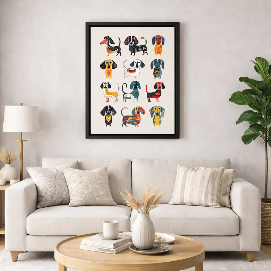 Dachshund Wall Art | Colorful Abstract Dog Print | 1.25 Inch Premium Canvas | Gallery Wrap Decor Gift for Dog Lovers