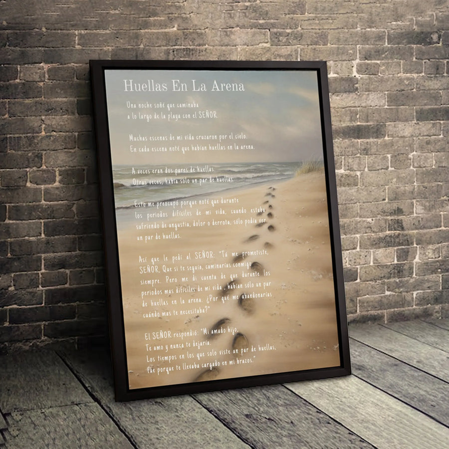 Huellas En La Arena Spanish Canvas Wall Art | Footprints In The Sand Religious Poem | Premium Gallery Wrapped | Christian Home Decor Gift