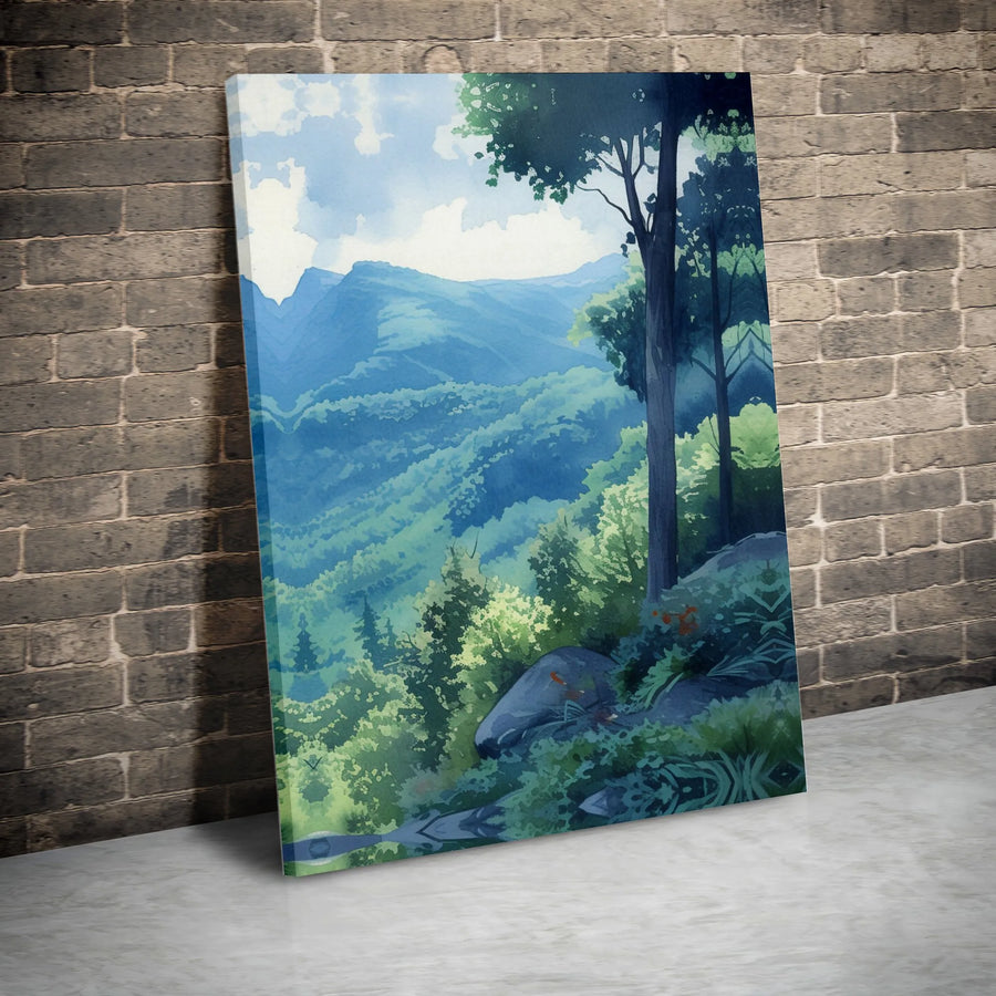 Mountain Forest Landscape Canvas Print | Anime Inspired Nature Scenery | Gallery Quality Fade-Resistant Wall Art | Premium Home Office Decor Gift