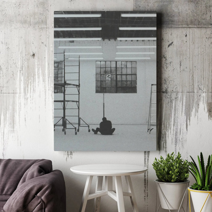Industrial Basketball Silhouette Canvas | Black and White Warehouse Photography | 1.25" Gallery Wrap | Modern Sports Wall Art for Office