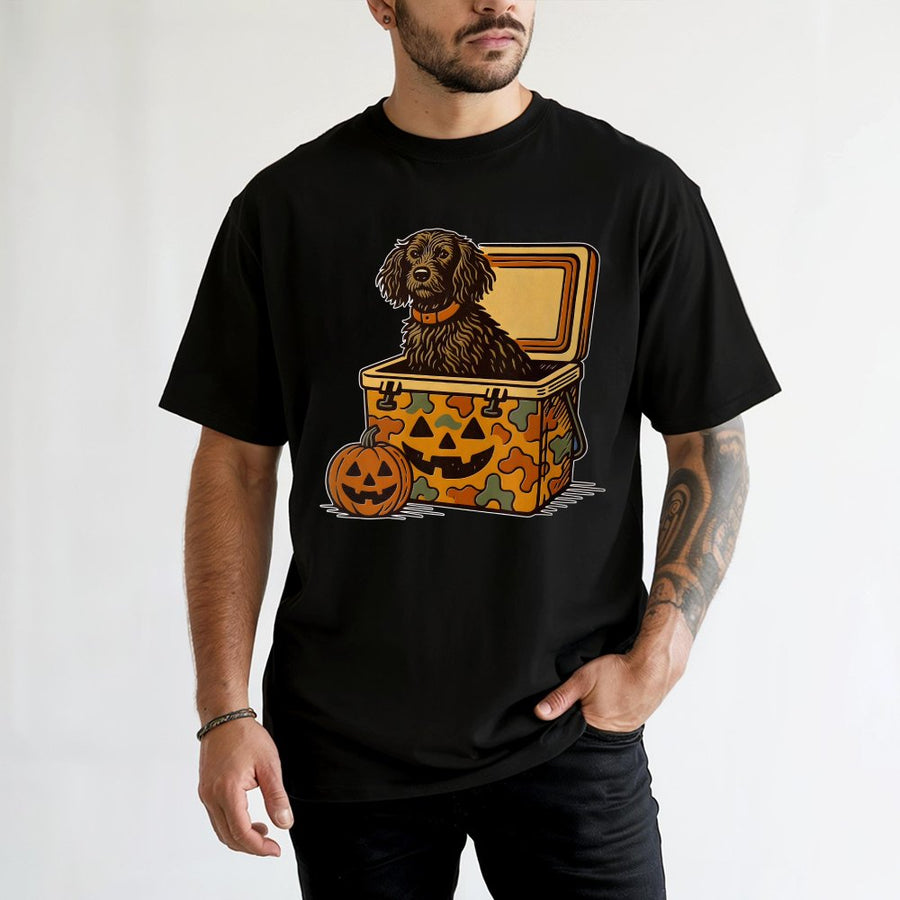 Boykin Spaniel Halloween T-Shirt | Hunting Dog In Camo Cooler Graphic | 100% Cotton Premium Tee | Funny Spooky Gift For Dog Lovers & Hunters