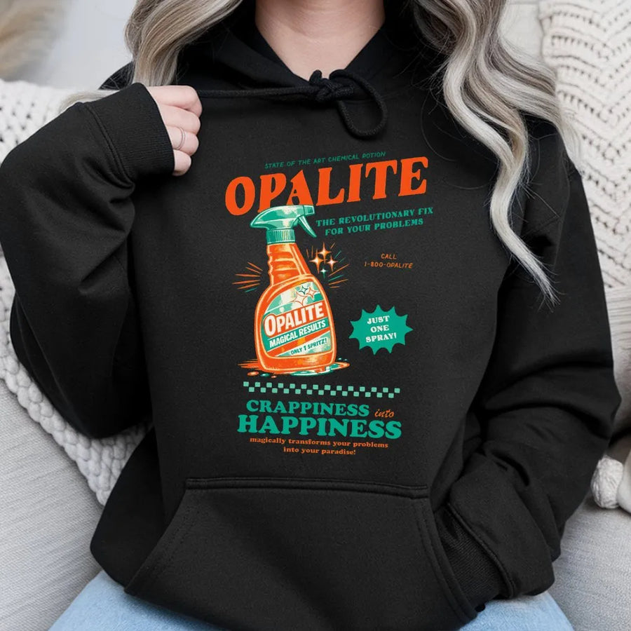 Opalite Magical Cleaning Spray Hoodie | Retro Graphic Streetwear Design | Premium Cotton Poly Blend | Funny Gift For Her And Him