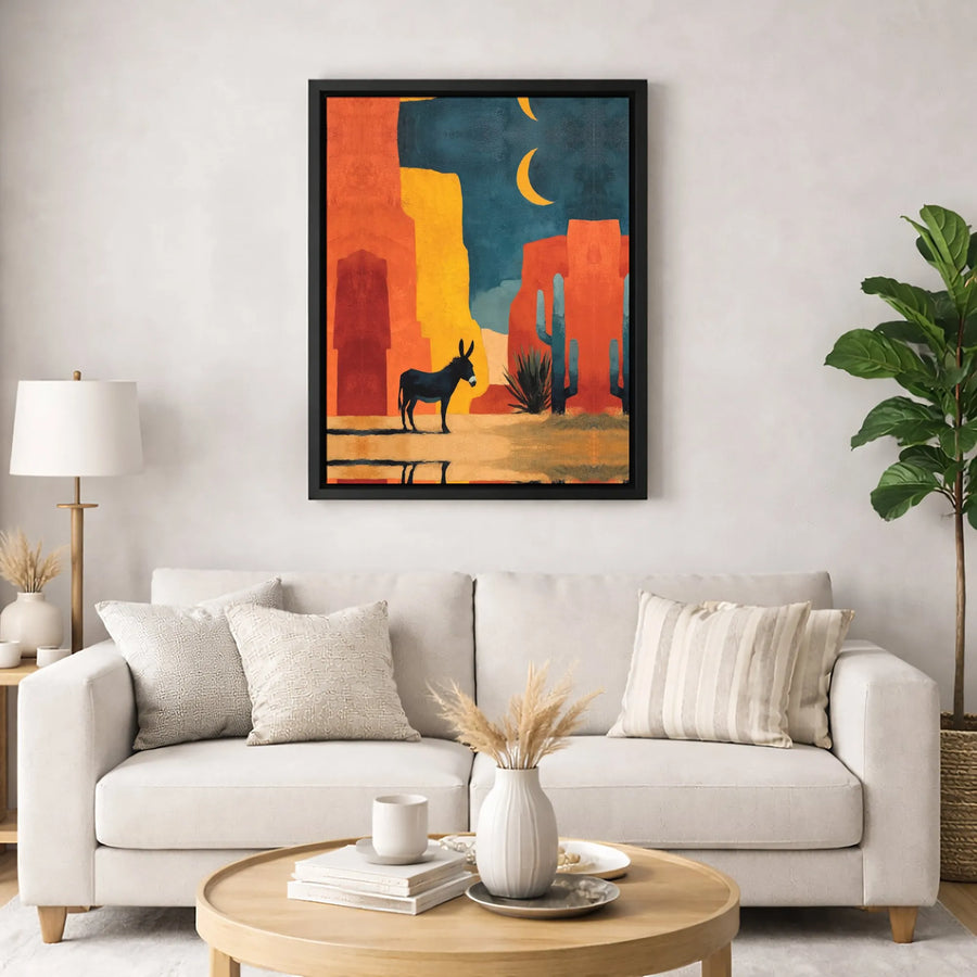 Southwestern Desert Donkey Canvas Art | Modern Abstract Canyon Landscape | 1.25 Inch Premium Gallery Wrap | Western Home Decor Gift
