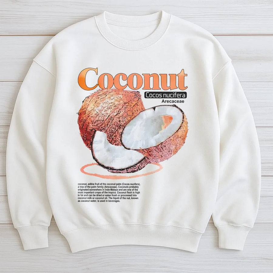 Coconut Botanical Sweatshirt | Vintage Scientific Illustration Print | Premium Cotton Tee | Gift for Foodie & Gardener