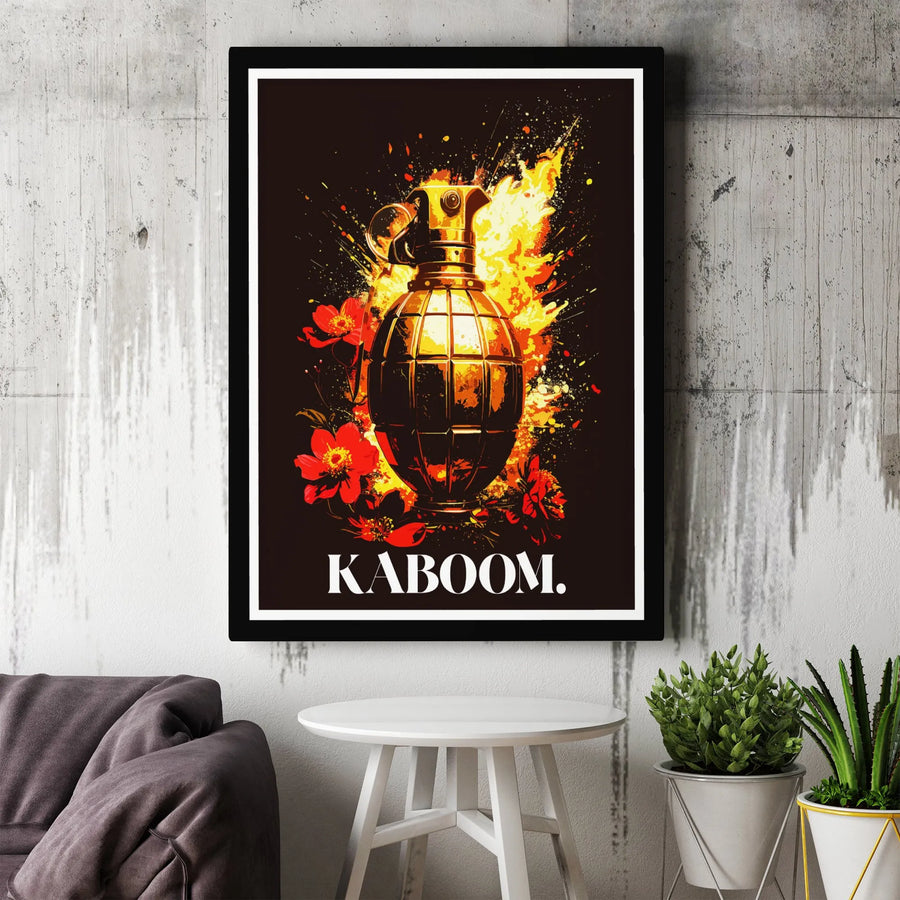 Kaboom Hand Grenade Canvas Wall Art | Explosive Floral Abstract Print | Premium Gallery-Wrapped Decor | Unique Edgy Home Office Gift