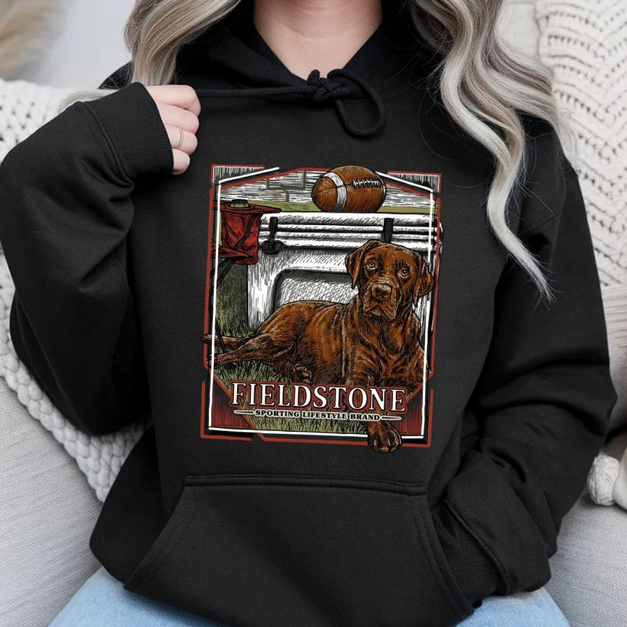 Chocolate Labrador Hoodie | Football Tailgate Dog Graphic | Premium Cotton Blend | Gift For Dog Lovers And Sports Fans