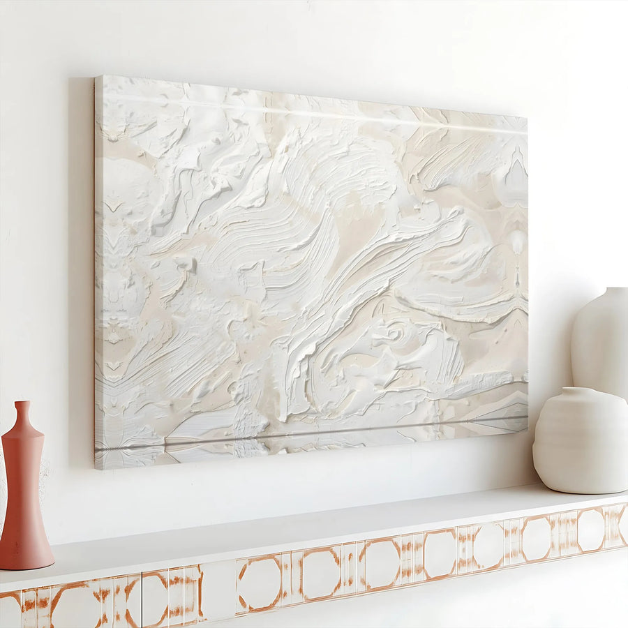 Minimalist Textured Wall Art | White Impasto Style Canvas Print | Premium 1.25" Thick Gallery Wrap | Japandi & Wabi Sabi Home Decor Gift